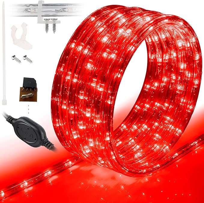 WYZworks 108LEDs 10ft LED Outside Rope Lights, Outdoor ETL Certified Waterproof Permanent 360 Degree Light Emitting, Flexible Tube, Connectable, Christmas Palm Tree Exterior Landscape, Red