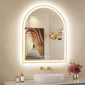 Arched LED Mirror for Bathroom 24"x30", Brushed Gold Lighted Bathroom Mirror with Lights, Fogless, Dimmable, Shatterproof, Touch Sensor, 3 Color Changing