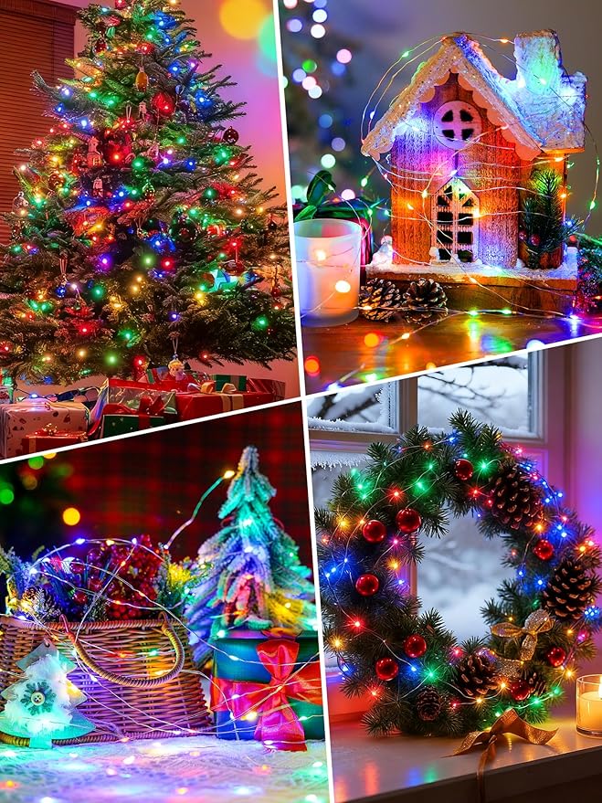 btfarm 2 Pack Fairy Lights Battery Operated with Timer, 16.4 FT 50 LED Silver Wire Twinkle String Lights 8 Modes Dimmable Waterproof for Indoor Christmas Bedroom Wedding Decorations, Multicolor