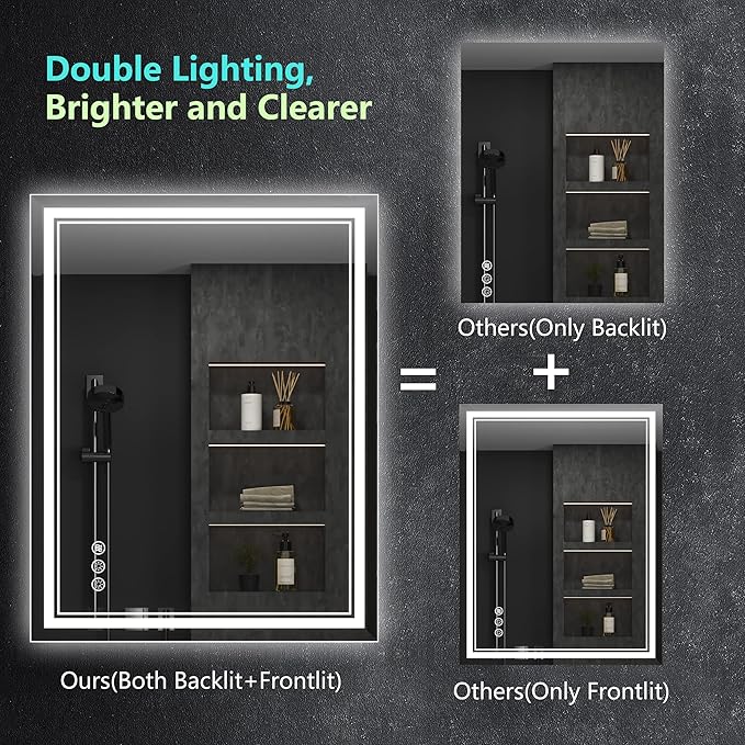 Led Mirror for Bathroom with Front Light and Backlit, Bathroom Mirror with Led Lights, Vanity Mirror with Lights for Wall, Anti-Fog, Dimmable 36" L x 28" W Neutral White（frontlit+Backlit