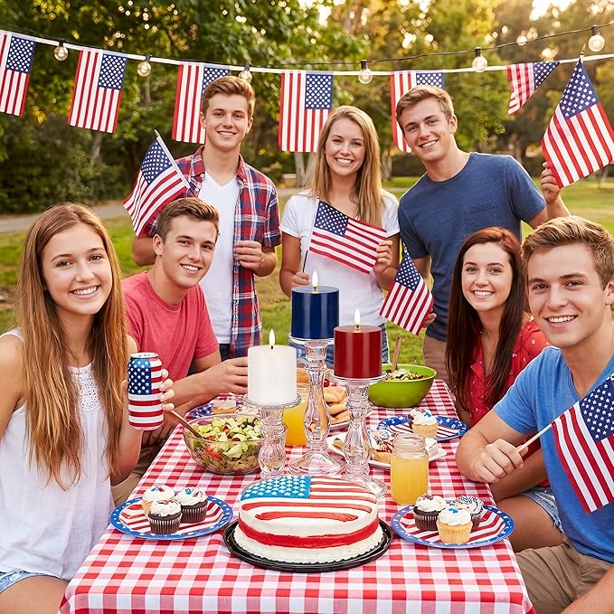 4th of July Candles, Patriotic Flameless Pillar Candles with Remote and Timer, Red White and Blue Battery Operated Set of 3, Real Wax LED Pillar Candles for Independence Day Celebrations