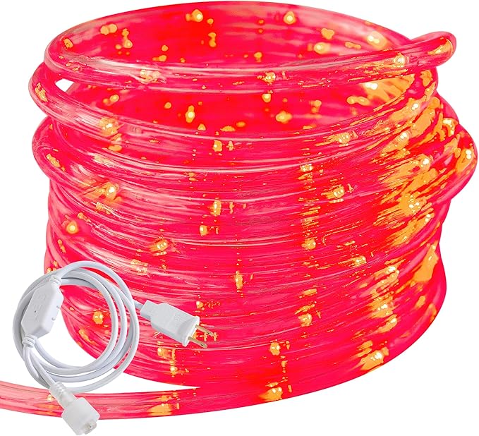50ft Red Rope Lights, Connectable for Indoor & Outdoor,110V Transparent Flexible Tube Lights,Waterproof LED Rope Lighting For Outside, Deck, Patio, Pool, Camping, Bedroom Decor Landscape Lighting