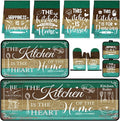 Fourluoo 10 Pcs Farmhouse Kitchen Decor and Accessories Set 4 Kitchen Towels 2 Pot Holders 2 Oven Mitts 2 Rugs for Cooking Baking Mom Housewarming Gifts(Green,Classic Style)