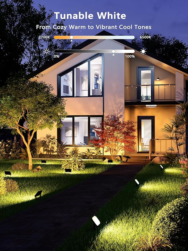 BrizLabs Smart Flood Lights Outdoor, 6 Pack RGBCW Wired Landscape Lights, APP & Voice Control Color Changing LED Floodlights, IP65 Waterproof Pathway Lighting for Independence Day Garden Yard House