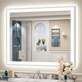 44x36 Brushed Nickel LED Bathroom Mirror with Lights, Sliver Framed Backlit and Front Lit Anti-Fog Lighted Vanity Mirrors for Bathroom Wall, Dimmable, 3 Colors, Memory, Tempered Glass, CRI＞90