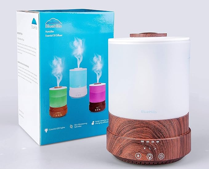 BlueHills Premium Set of 2 2500 ML Large Essential Oil Diffusers for Large Rooms High Mist Output XL Capacity 2.5 L Liter Humidifier Cool Mist Great Gift – Value Pack Dark Wood Grain