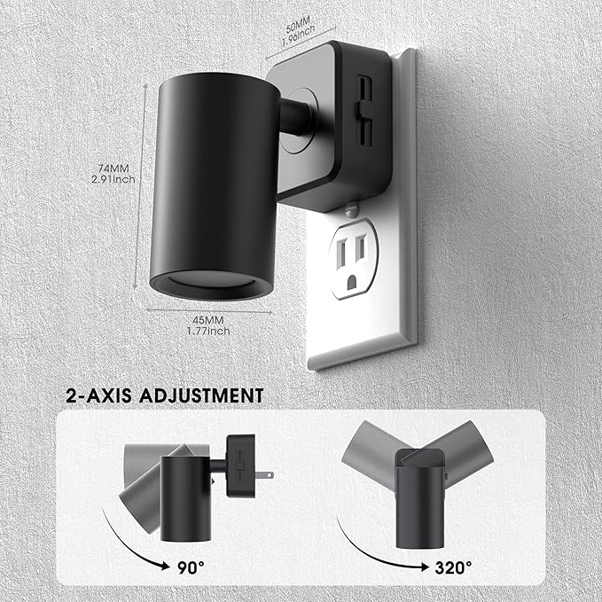 Briignite Night Lights Plug into Wall, 320° Rotating Night Light Plug in, Dusk to Dawn Sensor Dimmable Nightlight, Daylight White, 1W Led Night Light for Bedroom, Spot Light, Kids Room, Stair