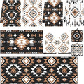 Southwestern Kitchen Decor Set 10 Piece - Aztec Geometric Tribal Pattern Kitchen Rugs, Towels, Oven Mitts and Pot Holders - Modern Boho Native American Style Accessories for Home Apartment