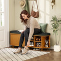 Entryway Bench with Storage: 51.2" Wooden Bedroom Shoe Bench with Thickened Padded Seat Cushion, Mid Century Modern Fluted Sliding Door and Adjustable Shelf, for Entryway, Living Room