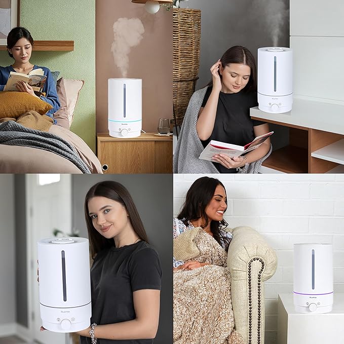 BlueHills Premium Set of Two Large 5000 ML XL and 2500 ML Essential Oil Diffusers Humidifier Combo for Large Room Home with Décor LED Lights Great Gift – Value Pack of White and Dark Wood Grain