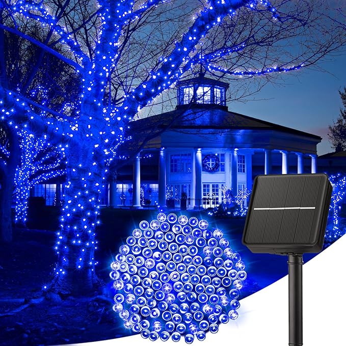 Minetom Solar String Lights Outdoor, 40FT 100 LED String Lights Solar Powered with 8 Lighting Modes, Waterproof Solar Patio Lights, Solar String Lights for Outside Tree Yard Halloween Decoration, Blue