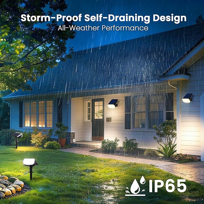 Solar Lights Outdoor Waterproof IP65, Super Bright LED, 6500K 2 Lighting Modes, Solar Powered Yard Garden Solar Spot Lights for Outside Landscape Auto On/Off -4 Pack
