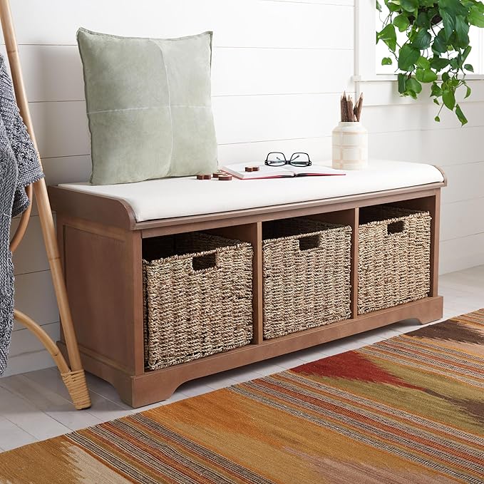 Safavieh American Homes Collection Lonan Grey and White Wicker Storage Bench
