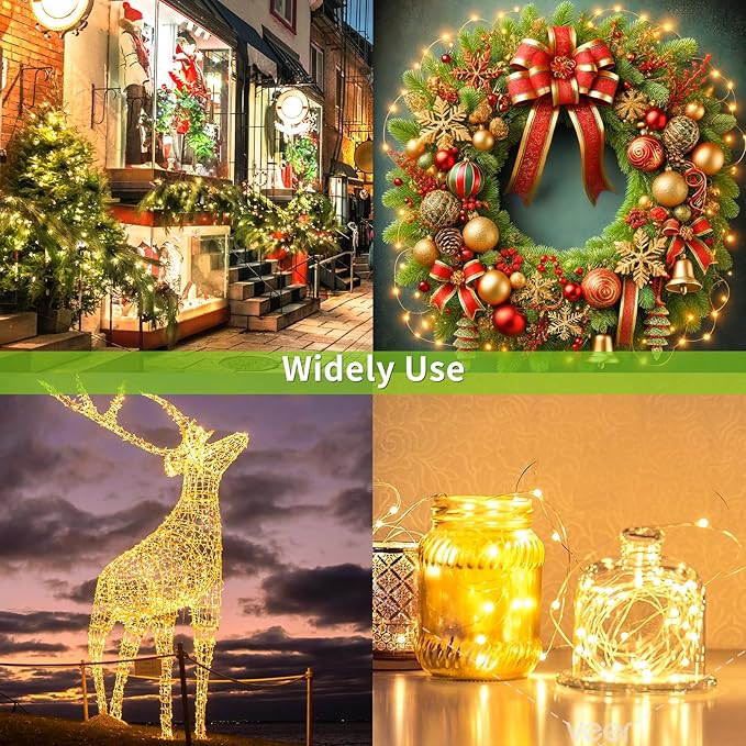 2 Pack Solar Fairy Lights Outdoor, 33 Feet 100 LEDs 8 Modes String Lights for Outside, Waterproof Solar Outdoor Light for Patio Yard Christmas Tree Halloween Wedding Party Decorations, Warm White