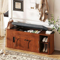 47.2'' Entryway Shoe Storage Bench with Seat Cushion & Sliding Door, Shoe Rack with Lift-Top Hidden Storage & Adjustable Shelf, Bench for Bedroom End of Bed, Walnut