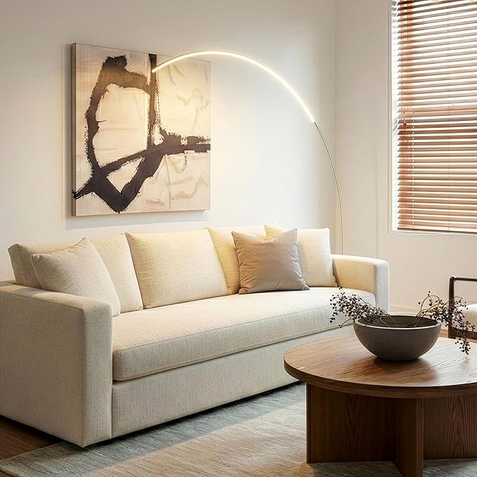 Brightech Sparq Arc Floor Lamp - Sleek, Minimalist Curved LED Standing Lamp for Living Room, Office Desk, Arches Over Bed and Sofa for Reading, Bright & Dimmable Task Light - Silver