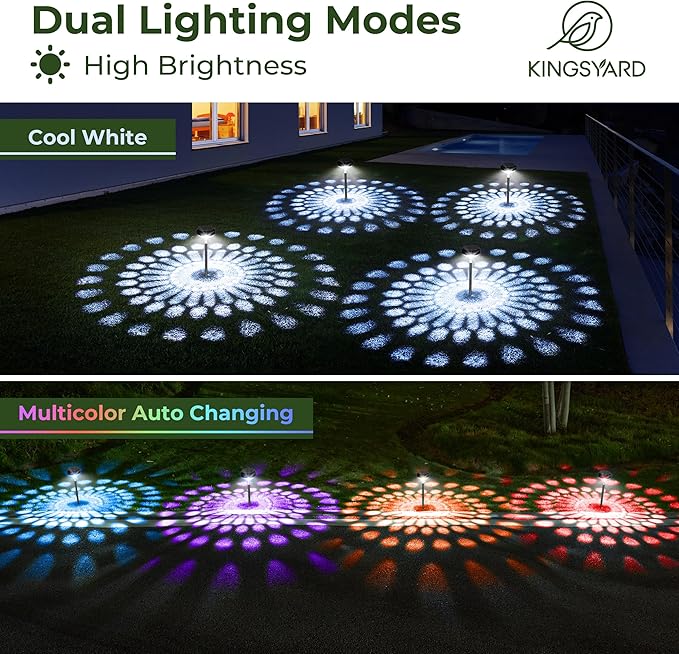 Kingsyard 6 Pack Solar Pathway Lights Outdoor Waterproof IP67, Bright Color Changing & Cool White LED Solar Lights for Outside Garden Yard Landscape Path Christmas Walkway Decor