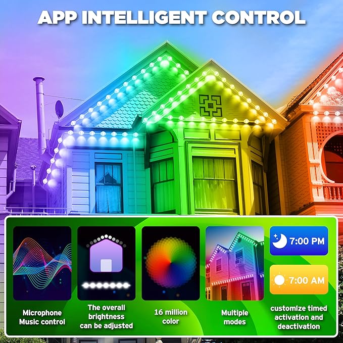 RGB Permanent Outdoor lights, 100FT Smart LED Eaves Lights with APP/Remote Control, IP67 Waterproof Outdoor Lights for House - Ideal for Christmas, Halloween, Party, Garden, Patio Home Decoration