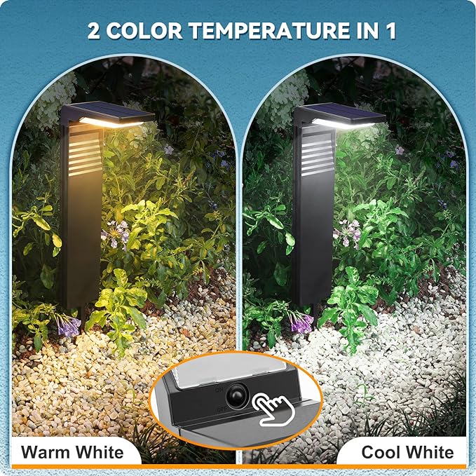 Solar Pathway Lights 6Pack with Warm White and Cool White Mode, Modern Solar Path Lights Outdoor Waterproof, Perfect Solar Lights for Backyard, Lawn, Driveway, Walkway, Garden Decorative.