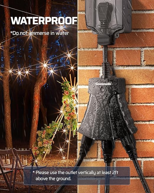 DEWENWILS Outdoor Remote Control Outlet, Wireless Remote Outlet Power Switch, Weatherproof 15 A Heavy Duty Electrical Plug, 3 Grounded Outlets for String Lights, 100Ft Range, UL Listed