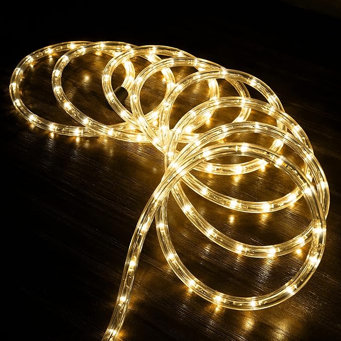 WYZworks 216LEDs, 20ft LED Outside Rope Lights, Waterproof Permanent Outdoor ETL Certified Connectable Clear Tube, Christmas Palm Tree Holiday Decorative Landscape Patio Accent Lighting - Warm White