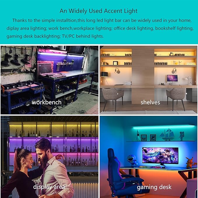 Plug In Under Cabinet Lighting, RGB LED Light Bar Works with Alexa, Google Assistant, Smart App, 20Inch, Ultra-Thin Room Lights Strip Dimmable for Kitchen Counter, Shelf, Desk, Closet, Music Sync,1pcs