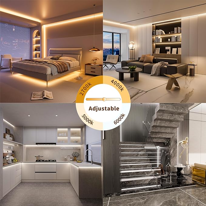 MIWISE CCT COB LED Strip Light Tunable White,20ft/6.1m Dimmable 2700K-6500K CRI90+ 24V LED Tape Light,for Under Cabinet Bedroom Kitchen DIY Lighting(Power Supply & Controller NOT Included)