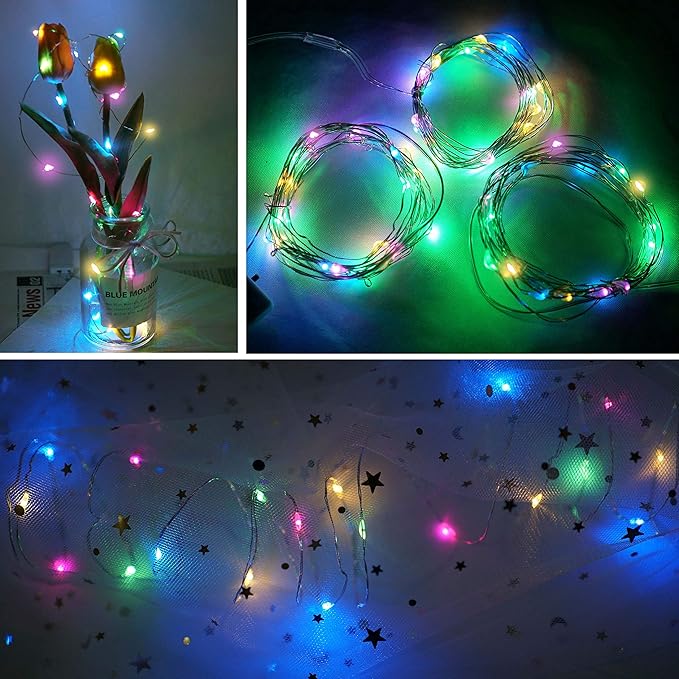 15 Pack 30 LED Micro Starry String Lights Battery Operated(Included),Fairy Waterproof Silver Wire Lights,for DIY Party Garden Wedding Table Indoor&Outdoor Decorations