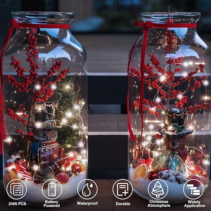 Fairy Lights Battery Operated 16.4Ft 50 LED Silver Copper Wire Twinkle Lights with 5 Lighting Modes for Christmas Bedroom Wedding Dorm Party Holiday Yard Decoration (Warm White)
