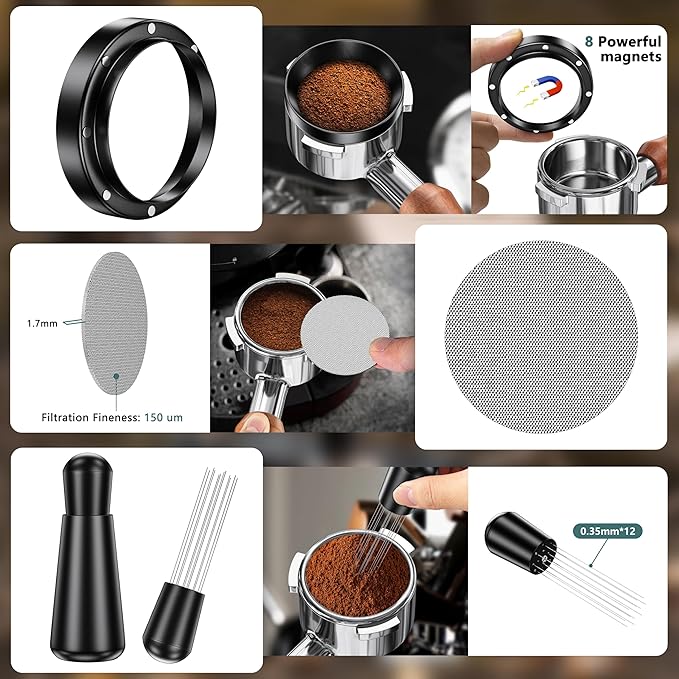 7 Pack Espresso Accessories Kit,54mm Espresso Tool Kit | Espresso Tamping Station | Coffee Distributor Tamper | WDT Tool | Dosing Funnel | Expresso Puck Screen | Christmas Gift for Espresso Lovers