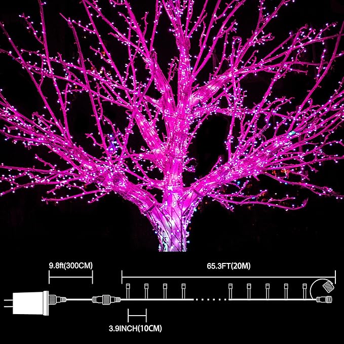 LAMPHOME 200 LED Pink Valentine Lights, 66ft 16 Modes Valentine Room Lights Clear Wire,Connectable Plug in Pink Christmas String Light Indoor Outdoor for Christmas Bedroom Valentines Party