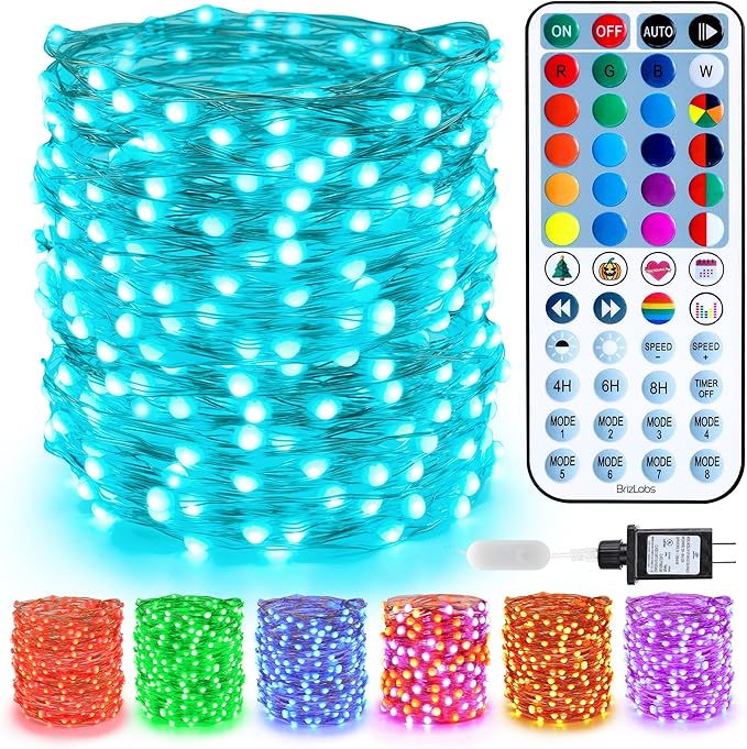BrizLabs Color Changing Fairy Lights - 33ft 100 LED Easter Lights with Remote, Rainbow Xmas Tree Light with Timer, Pastel Light Music Sync Twinkle Light for Xmas Halloween Easter Party Home