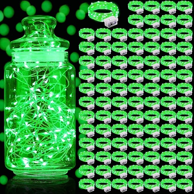 Aogist 100 Pack Fairy Lights 3 Modes 7ft 20 LED Waterproof,Battery Operated Silver Wire Firefly Starry Moon Mini String Lights for Mason Jars Christmas DIY Crafts Wedding Party Bedroom,Green
