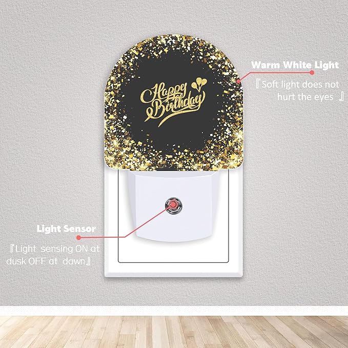 Happy Birthday Night Lights Plug into Wall for Girls Boys Room,Night Light LED Lamp Dusk to Dawn Sensor Round Lamp for Bedroom Bathroom Hallway Home Wall Decor