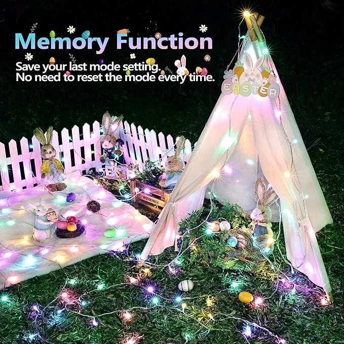 Joomer Easter String Lights 65FT 200 LED String Lights with 8 Modes Timer Connectable Waterproof Plug-in Indoor Outdoor Pastel Fairy lights for Easter Decorations