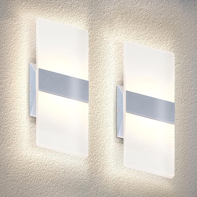 ASD 12 Inch Indoor LED Wall Sconce - 12W 2700K-5000K Dimmable Brushed Nickel Wall Sconce Lights for Living Room, Bedroom, Bathroom, Hallway - Modern Wall Sconces Hardwired, UL Interior Light, Set of 2