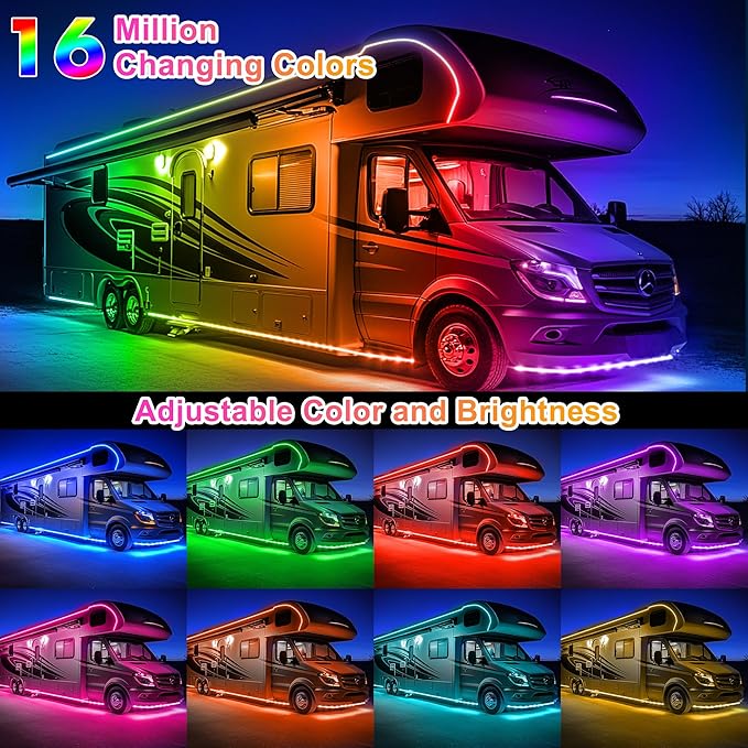 RV Awning Lights, 20ft 12V LED Light Strip with Remote and App Control, Waterproof RGB RV Exterior Light for Motorhome Camper Travel Trailers Food Trucks, RV Outdoor Lights