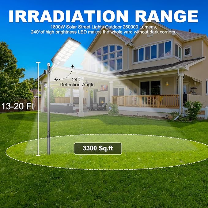 9000W Commercial Solar Parking lot Lights, 260000LM Solar Street Lights Outdoor Waterproof Wide Angle Lamp with Remote, Outdoor Motion Sensor Light for Parking Lots and Yard