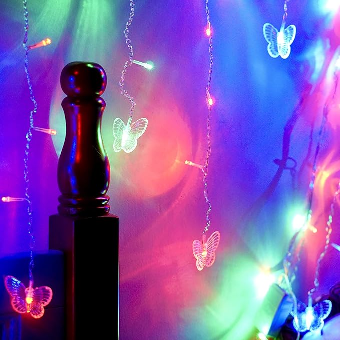 8 Modes 120 LED 19.7FT Firefly Twinkle Timer String Lights with Remote,Butterfly Curtain Fairy Lights USB Plug in, Waterproof Copper Wire for Bedroom Patio Christmas Wedding Party Dorm(Multicolor)
