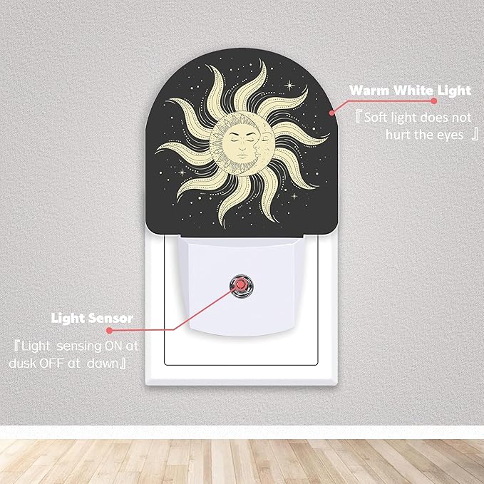 Moon Star Sun Night Lights Plug into Wall for Girls Boys Room,Night Light LED Lamp Dusk to Dawn Sensor Round Lamp for Bedroom Bathroom Hallway Home Wall Decor