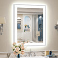 24x32 Brushed Nickel LED Bathroom Mirror with Lights, Sliver Framed Backlit and Front Lit Anti-Fog Lighted Vanity Mirrors for Bathroom Wall, Dimmable, 3 Colors, Memory, Tempered Glass, CRI＞90