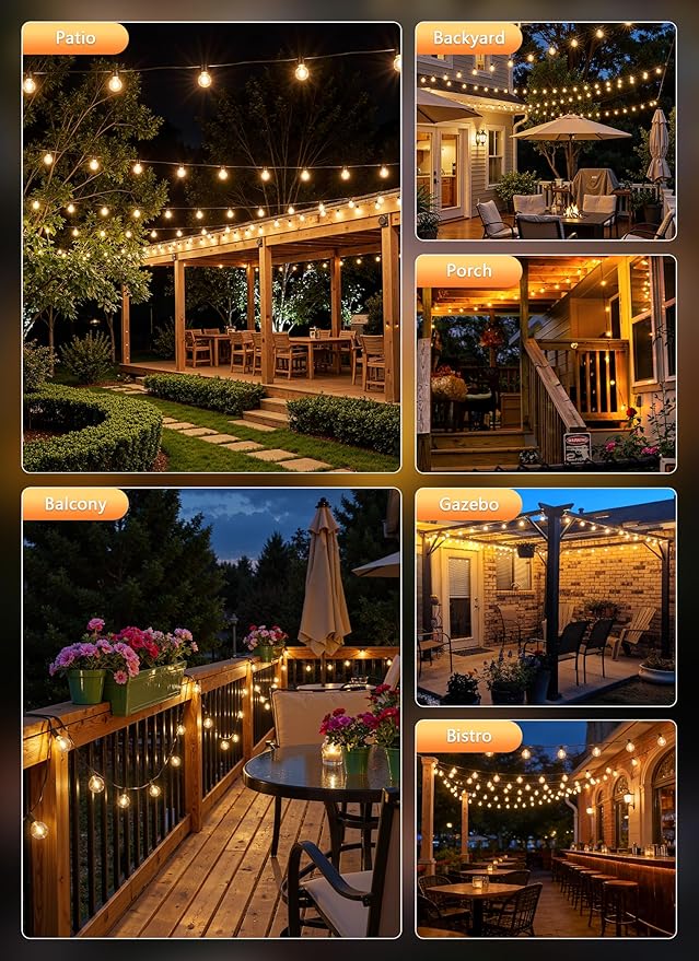 Brightown Outdoor String Lights, 74FT Shatterproof LED Patio Lights with 22 Dimmable Plastic G40 Bulbs, 2700K Waterproof Connectable Hanging String for Backyard, Cafe, Porch, Deck, Home Decor