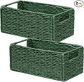 Vagusicc Wicker Storage Basket, Set of 2 Hand-Woven Paper Rope Wicker Basket, Small Storage Baskets for Organizing Toilet Paper, Foldable Small Cube Organizer Bins for Shelves and Bathroom (Green)