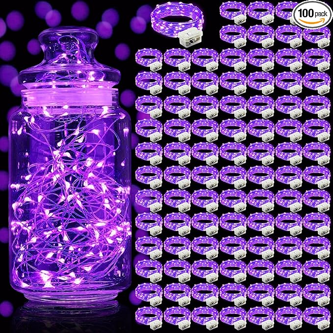 Aogist 100 Pack Fairy Lights 3 Modes 7ft 20 LED Waterproof,Battery Operated Silver Wire Firefly Starry Moon Mini String Lights for Mason Jars Christmas DIY Crafts Wedding Party Bedroom,Purple