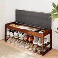 Shoe Rack Bench with Flip-Top Storage, Rubberwood 2-Tier Shoe Organizer with Cushion, Long Wooden Shoe Stand for Entryway, Mudroom, Hallway, Closet, Front Door Entrance, Foyer