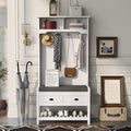 Hall Tree with Shoes Bench, Entryway Coat Rack with Storage Shelves and Drawers, 33.5''W Coat Hanger for Entrance, Hallway (White)