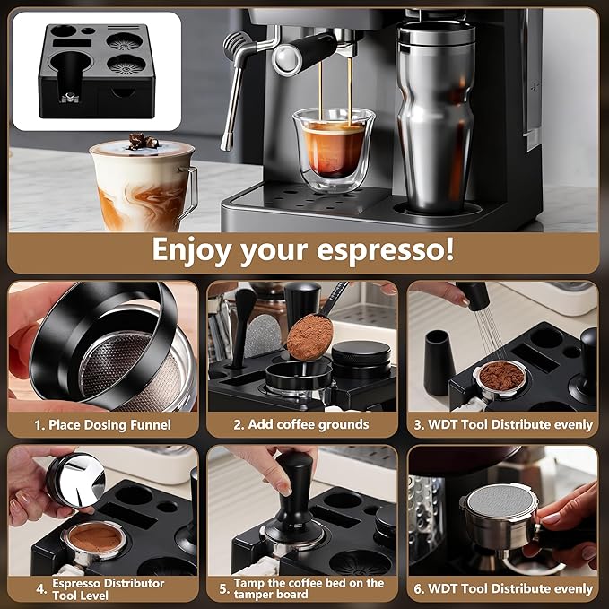 9 Pack Espresso Accessories Kit（Square）,51mm Espresso Tool Kit | Espresso Tamping Station | Coffee Distributor Tamper | WDT Tool | Dosing Funnel | Mother's Day Gift for Espresso Lovers