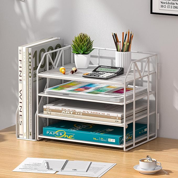 White Desk Organizers and Accessories with File Holder – Aesthetic Desk Accessories Women Love – Decorative Office Set with Magazine Rack – Desk Set for Girls Room and Office Setup