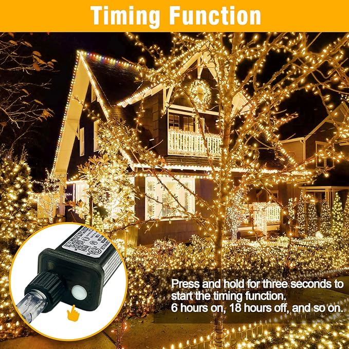 100FT Warm White String Lights – 300 LED Extra Long Waterproof Fairy Lights on Clear Wire, Plug-in Indoor Outdoor Decorations for Christmas, Wedding, Patio, Bedroom, Party