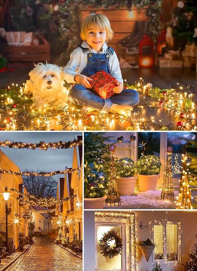 Solar String Lights Outdoor, 2 Pack Total 80FT 200 LED Solar Powered String Lights with 8 Lighting Modes, Waterproof Patio Lights, Solar Lights for Outside Tree Garden Balcony Gazebo Party, Warm White